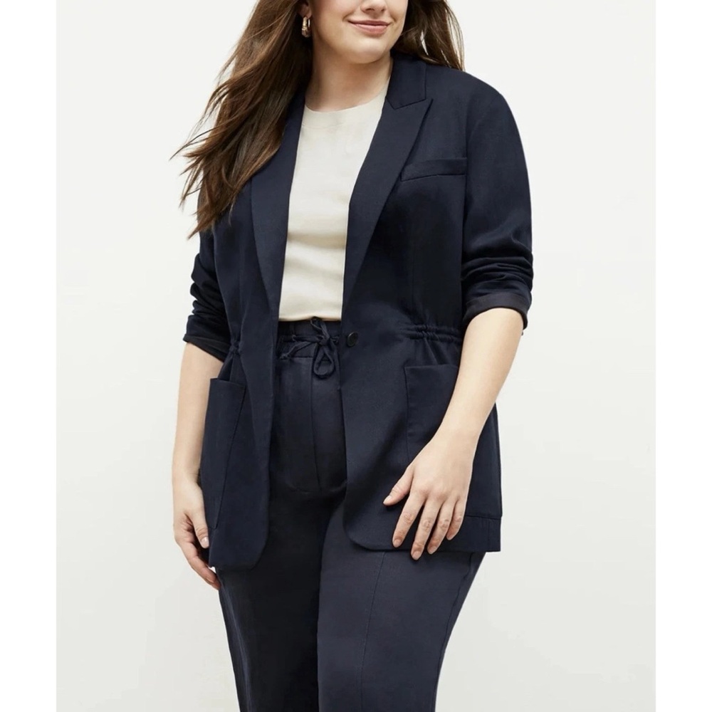 MM. LAFLEUR HYO JACKET 14 0X TENCEL CINCH WAIST TWILL NAVY DARK ACADEMIA PREPPY